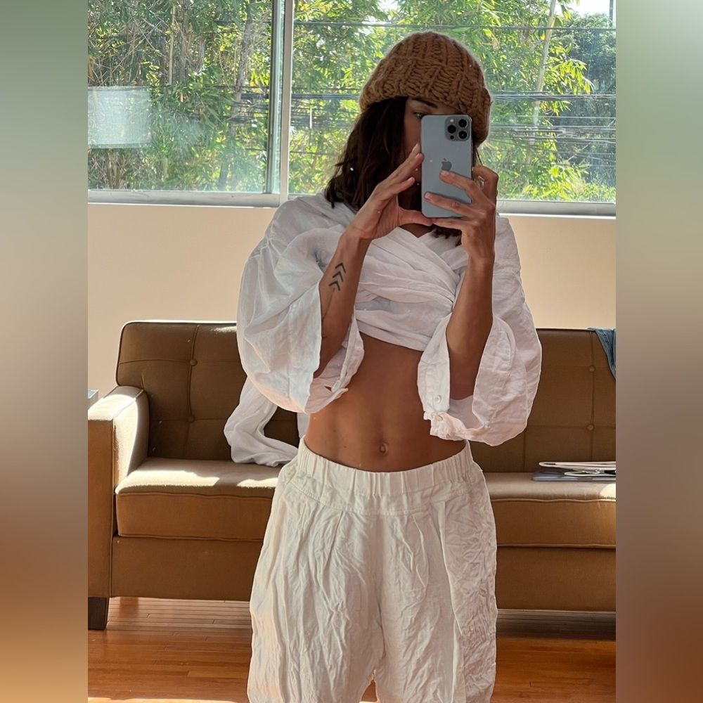 Black Crane Linen Harem Pants